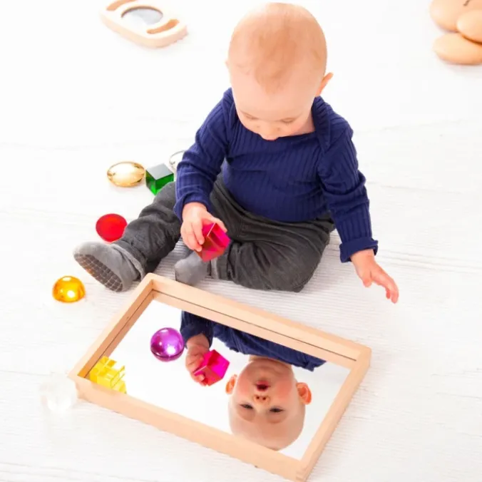 Petit plateau miroir en bois